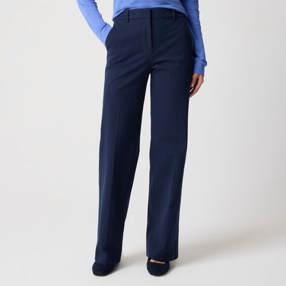 J Crew Remy Full Length High Rise Wide Leg Pants Minimalist Office Blue Size 10